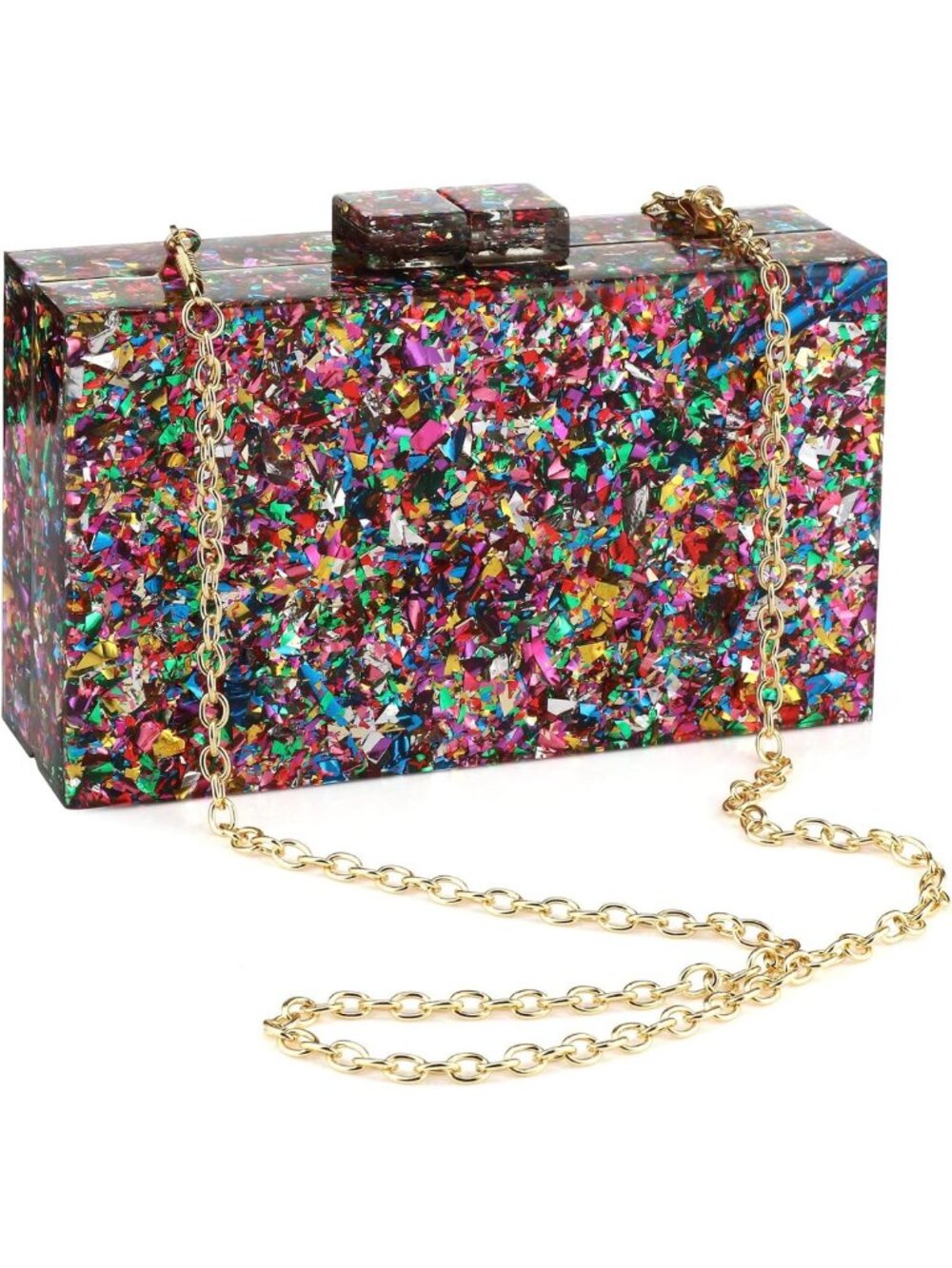 Multicolor Acrylic Box Clutch Handbag for Women - Geometric Pattern Evening - Picture 1 of 7